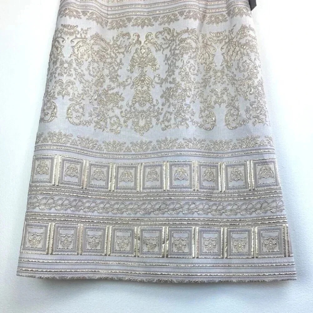 Teri Jon Rickie Freeman Midi Dress 4 Metallic Embroidered Puff Sleeve Event Gala - Picture 9 of 13